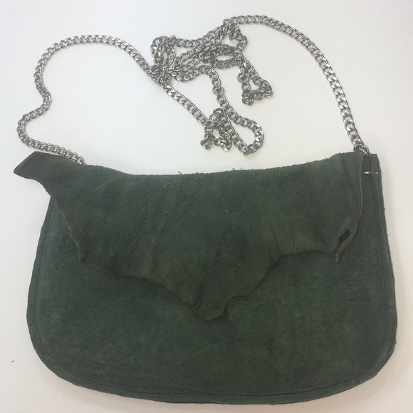 Handmade Crossbody Small Purse Green Leather - Picture 4 of 5